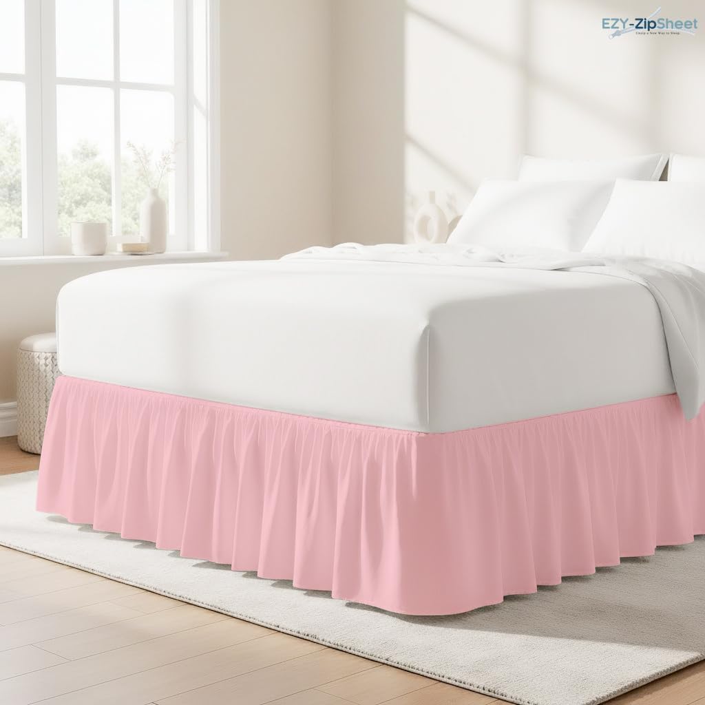 Pink Ruffled Full Bed Skirt