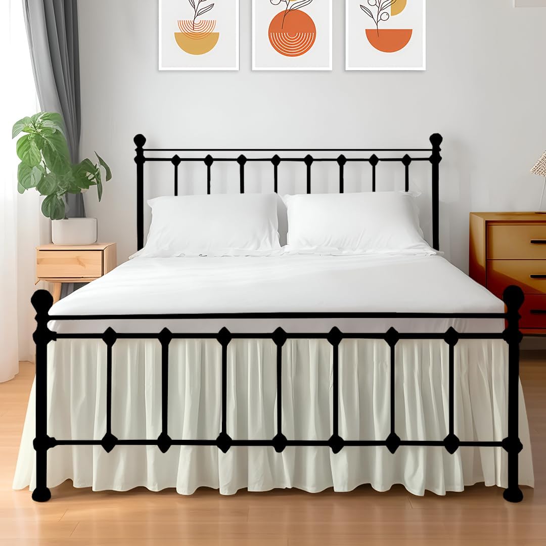 Ivory Full Linen Ruffled Bed Skirt