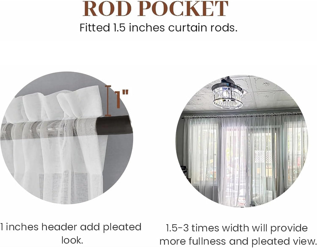 White Solid Sheer Curtains 72x102 Set of 2