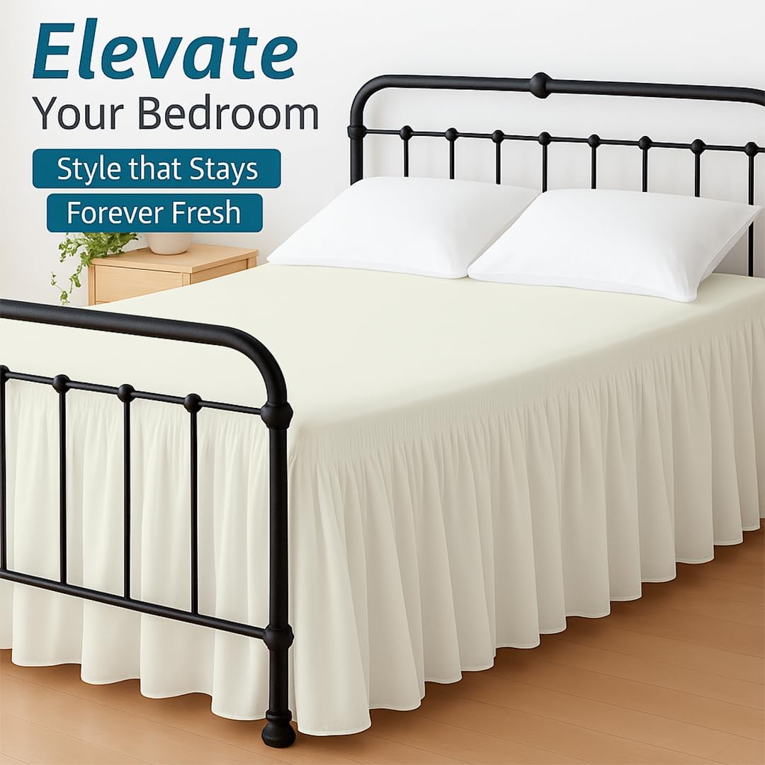 Ivory Full Linen Ruffled Bed Skirt