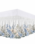 Blue Floral King Elastic Bed Skirt