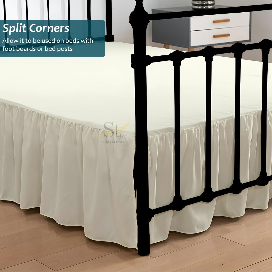 Ivory Full Linen Ruffled Bed Skirt