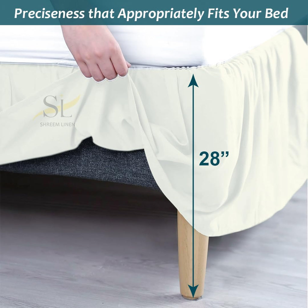 Ivory Full Linen Ruffled Bed Skirt