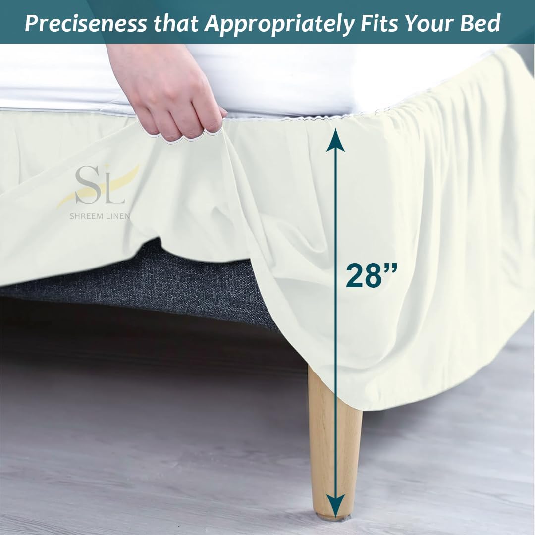 Ivory Full Linen Ruffled Bed Skirt