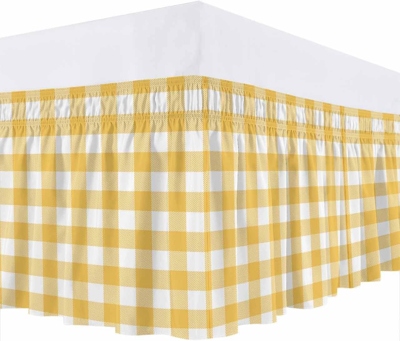 Yellow Plaid Elastic Queen Bed Skirt