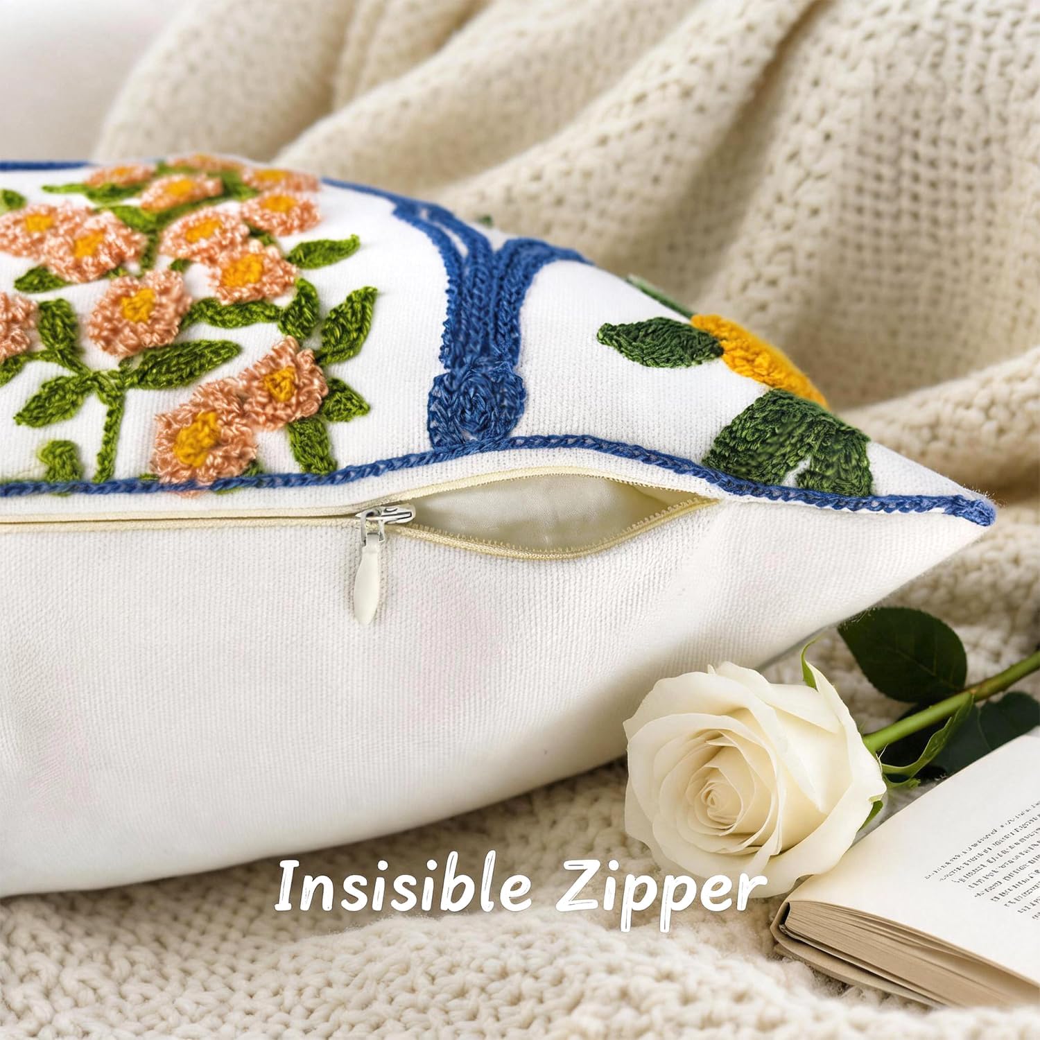 Orange Embroidered Floral 18x18 Pillow Covers Set of 2