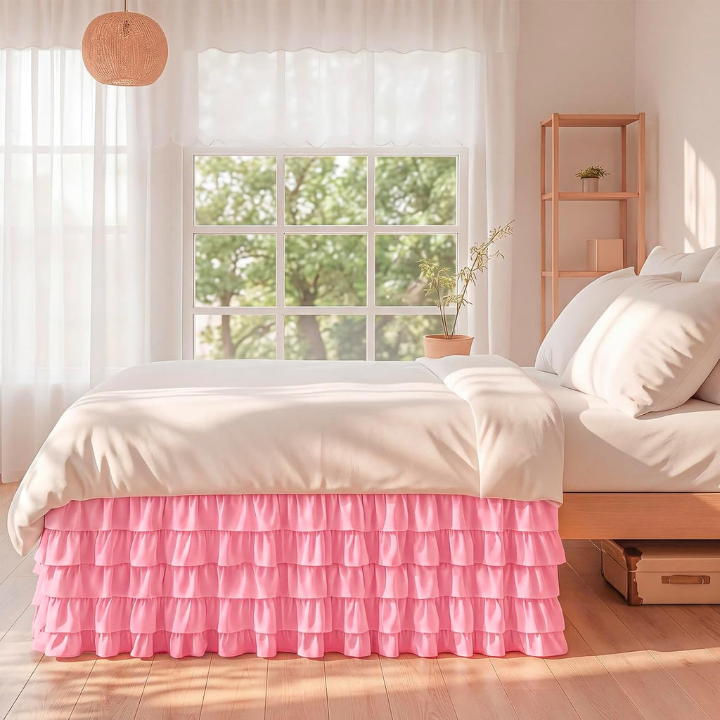Pink Twin XL Long Dorm Bed Skirt
