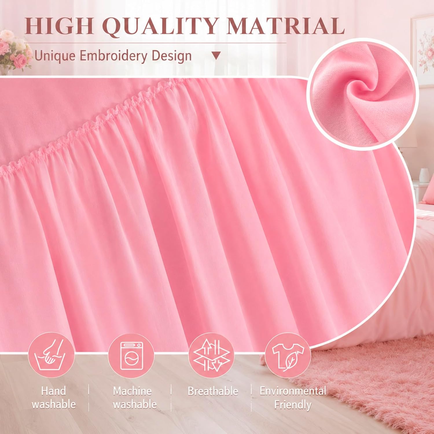 Pink Twin XL Long Dorm Bed Skirt
