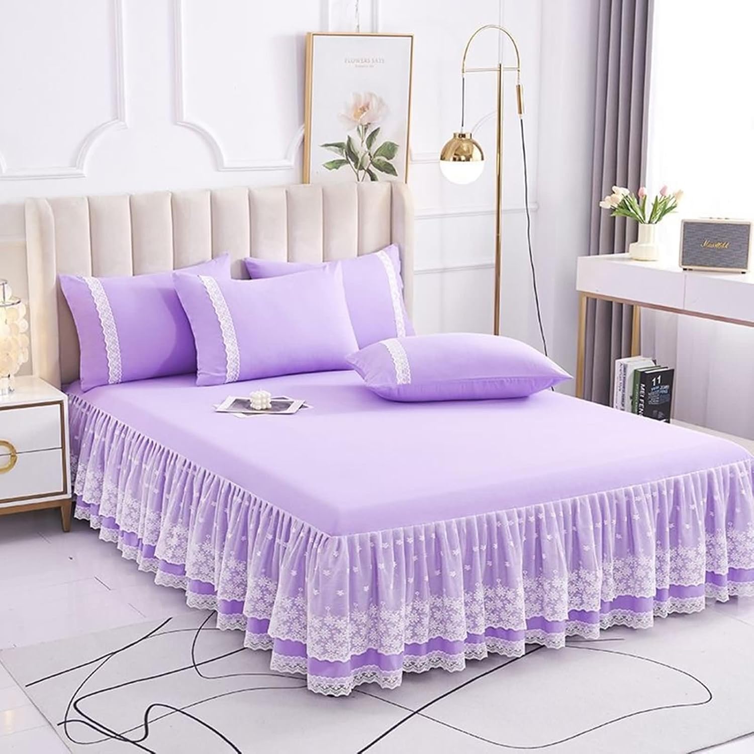Pink Lace Ruffled Twin Bed Skirt