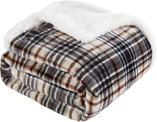 Brown Plaid Sherpa Throw Blanket 60x70
