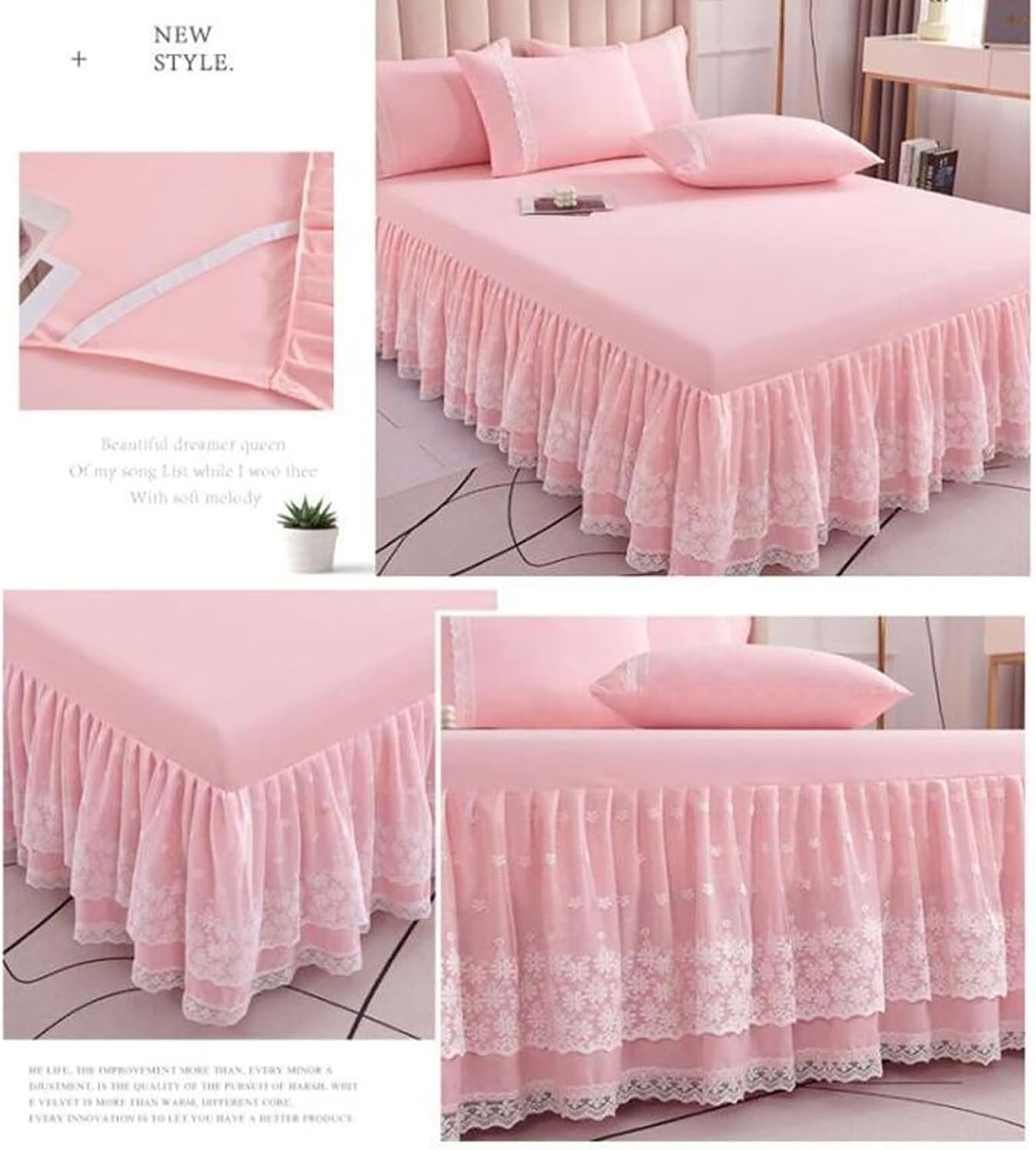 Pink Lace Ruffled Twin Bed Skirt