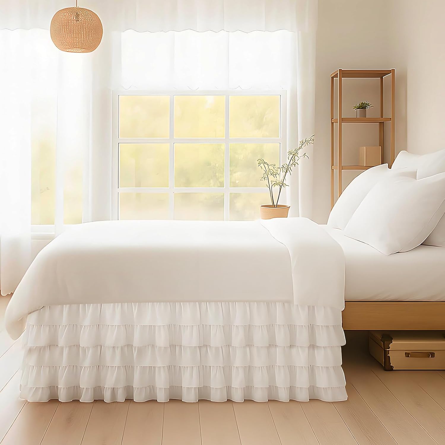 White Embroidered Twin XL Dorm Bed Skirt