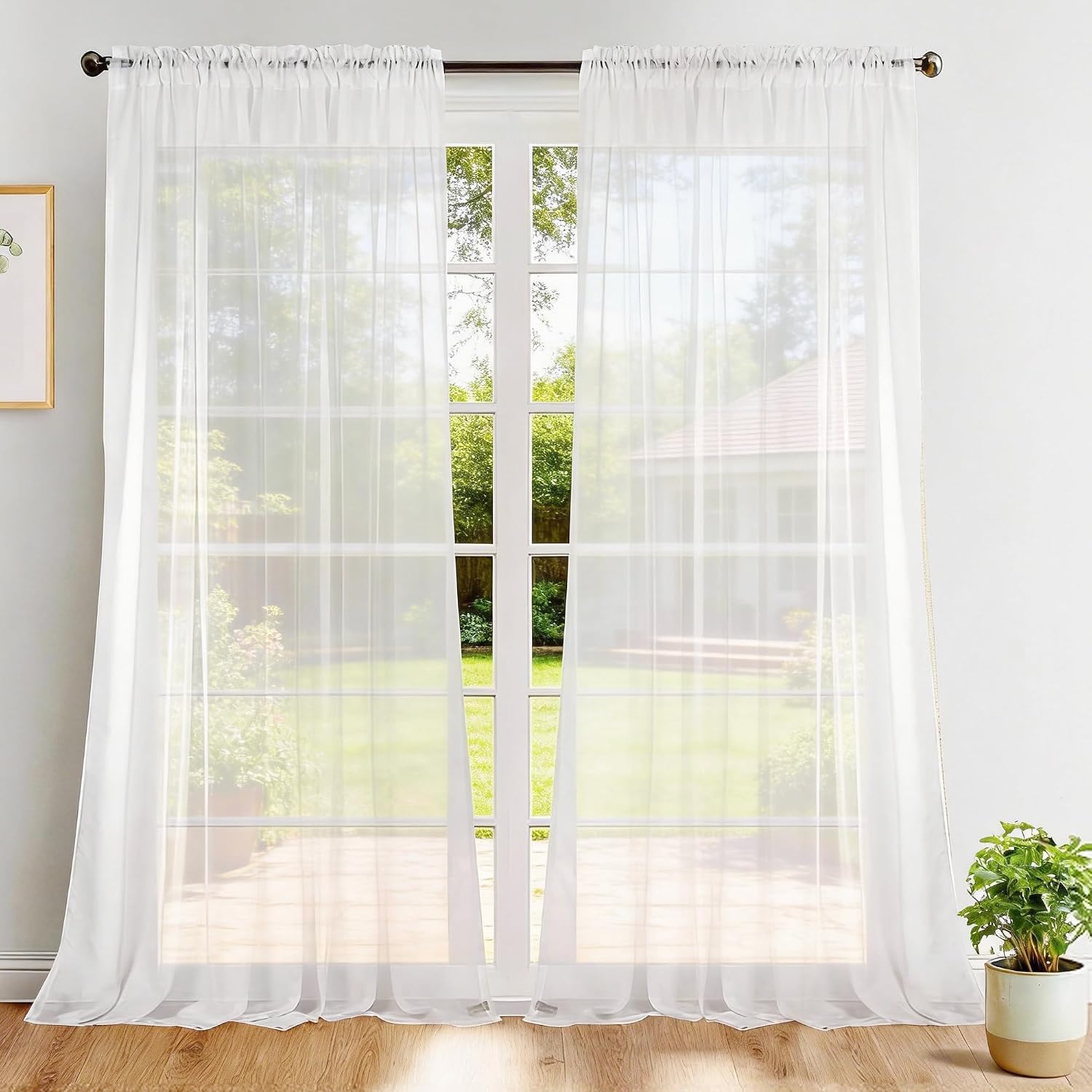 White Solid Sheer Curtains 72x102 Set of 2