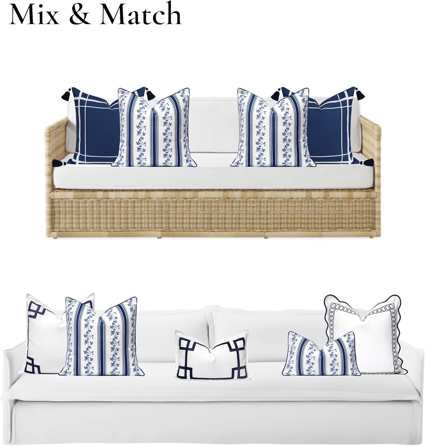 Navy Floral Stripe Outdoor Pillow Cover 20x20