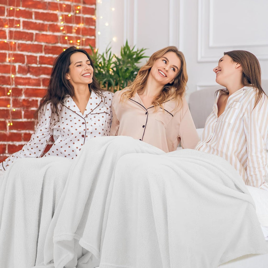 White Sherpa Throw Blankets Set of 6 50x60