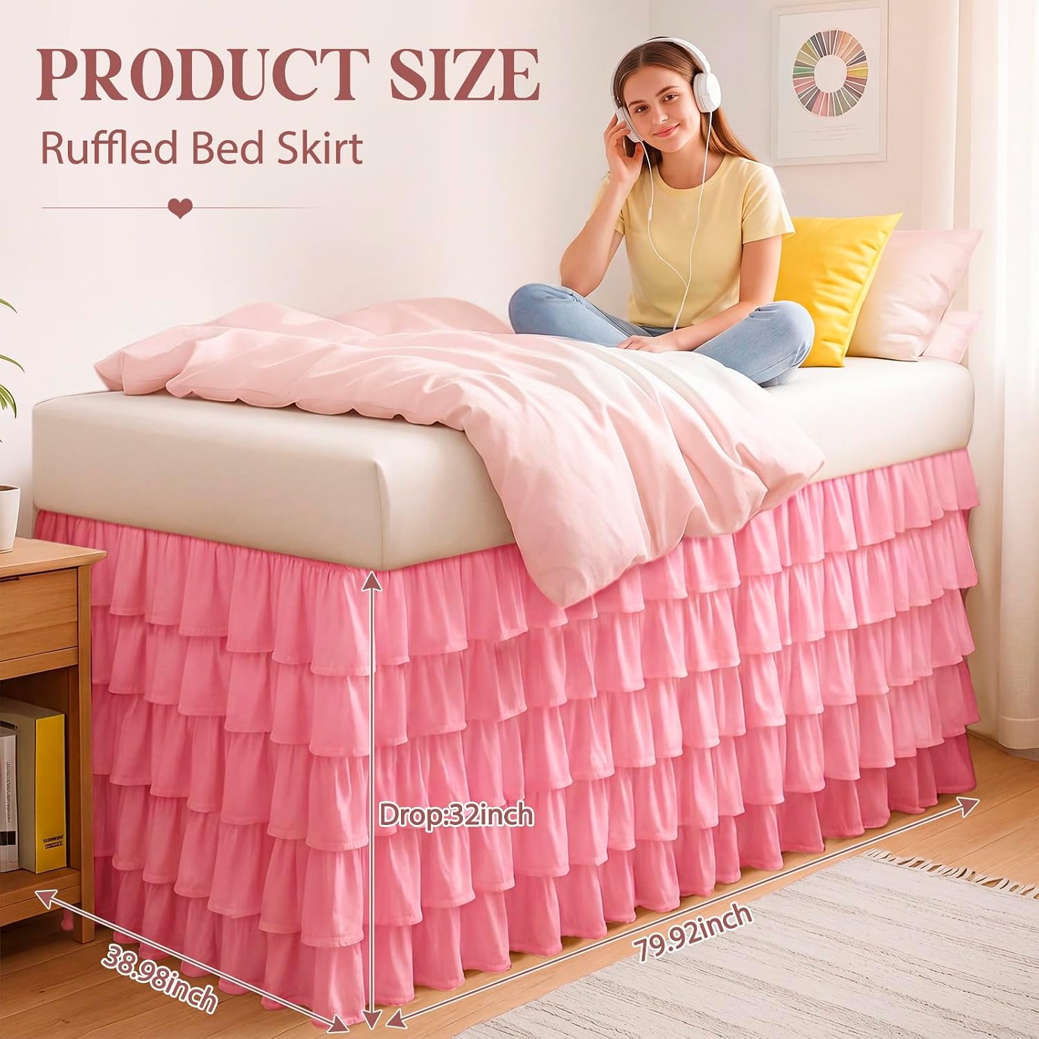 Pink Twin XL Long Dorm Bed Skirt