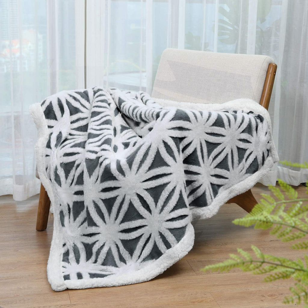 Dark Grey Dual Sided Sherpa Throw Blanket 51x63