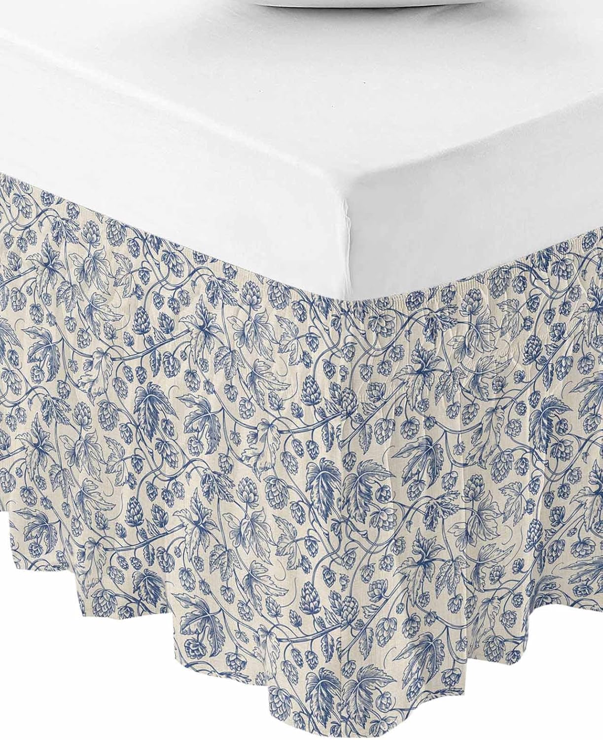 Blue Floral Cal King Elastic Bed Skirt