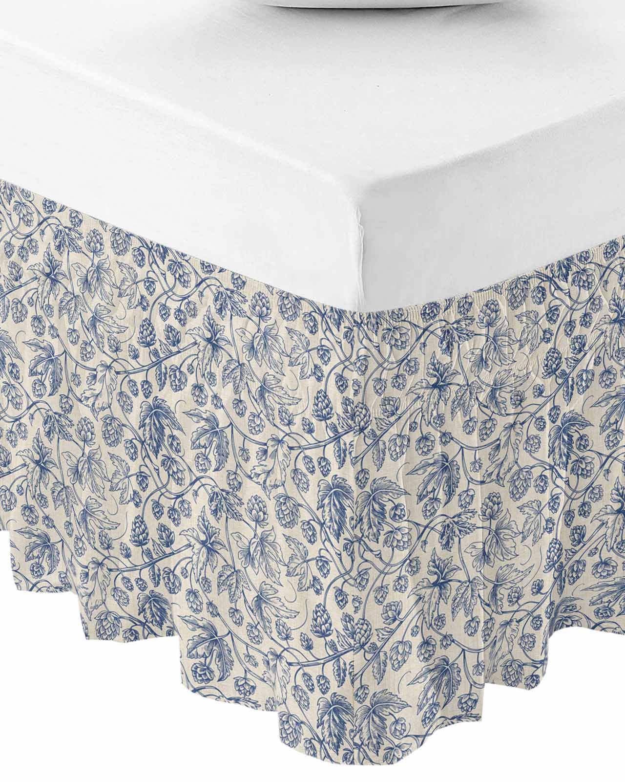 Blue Floral Cal King Elastic Bed Skirt