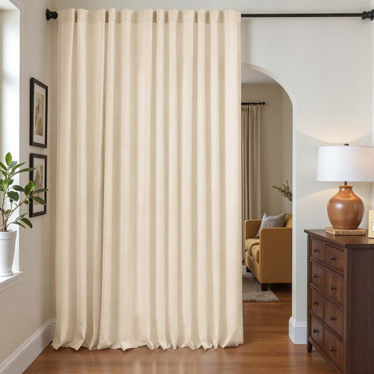 Ecru Linen Polyester Blend Curtain 96 Inch 1 Panel