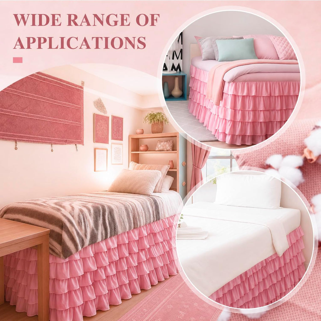 Pink Twin XL Long Dorm Bed Skirt