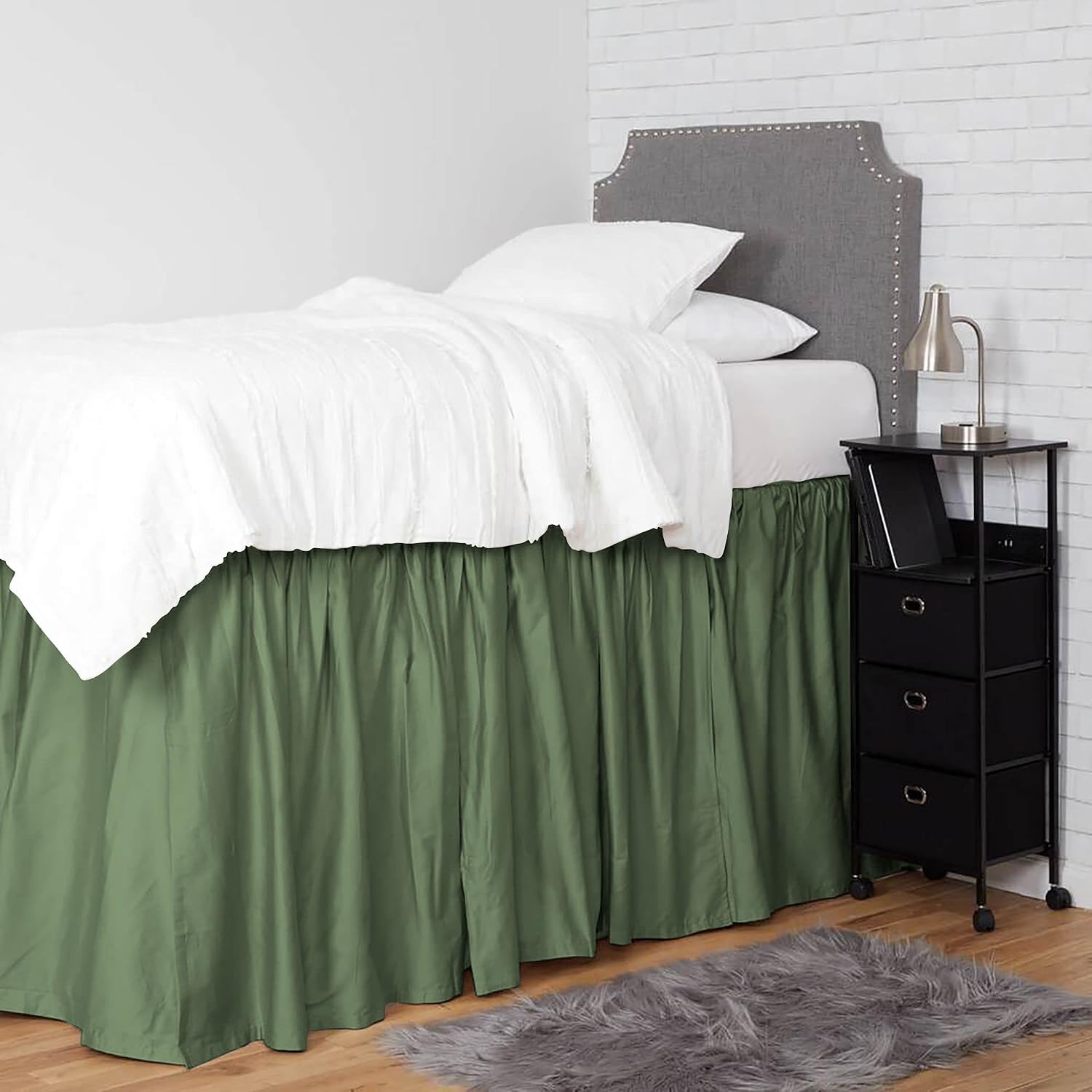Olive Twin XL Long Dorm Bed Skirt
