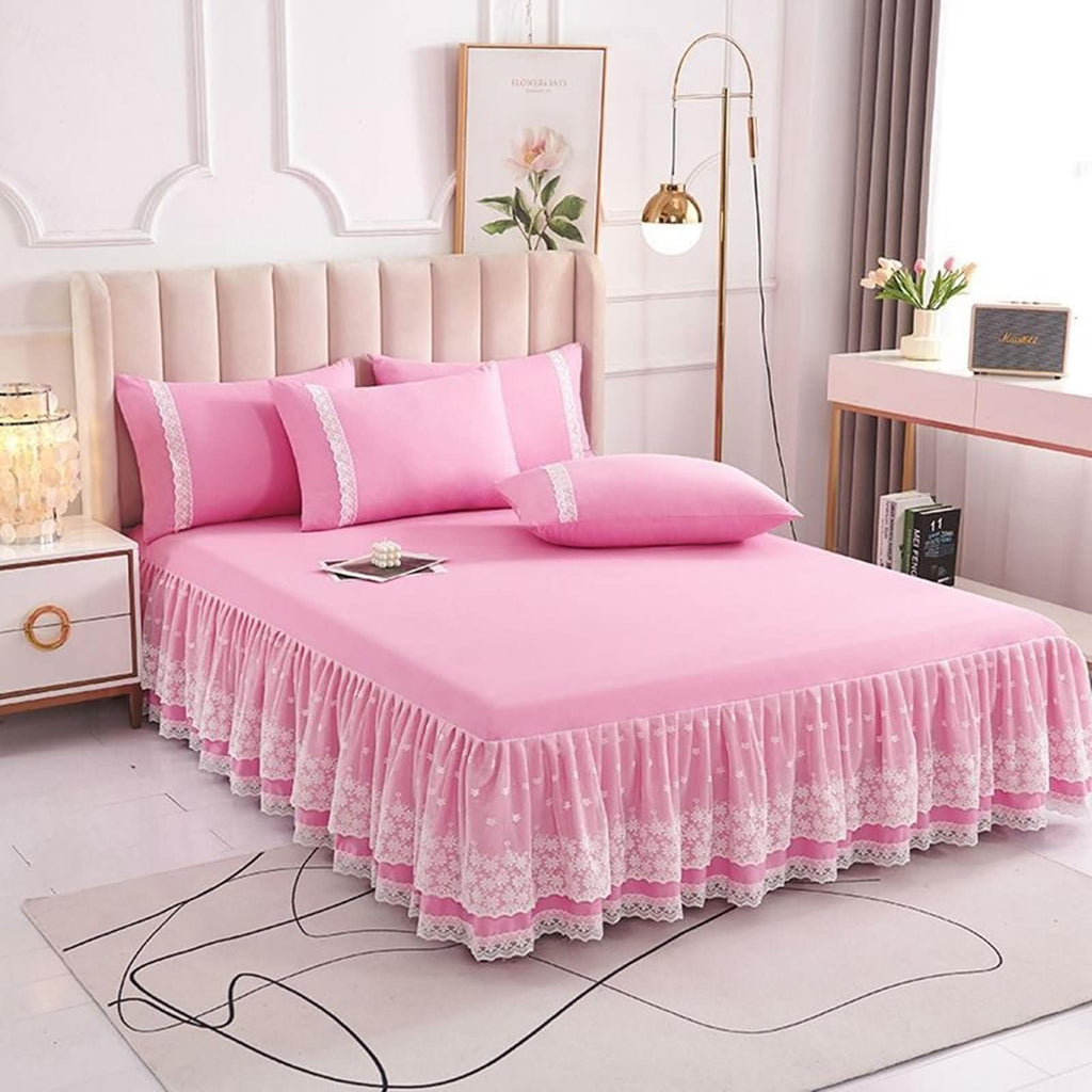 Pink Lace Ruffled Twin Bed Skirt