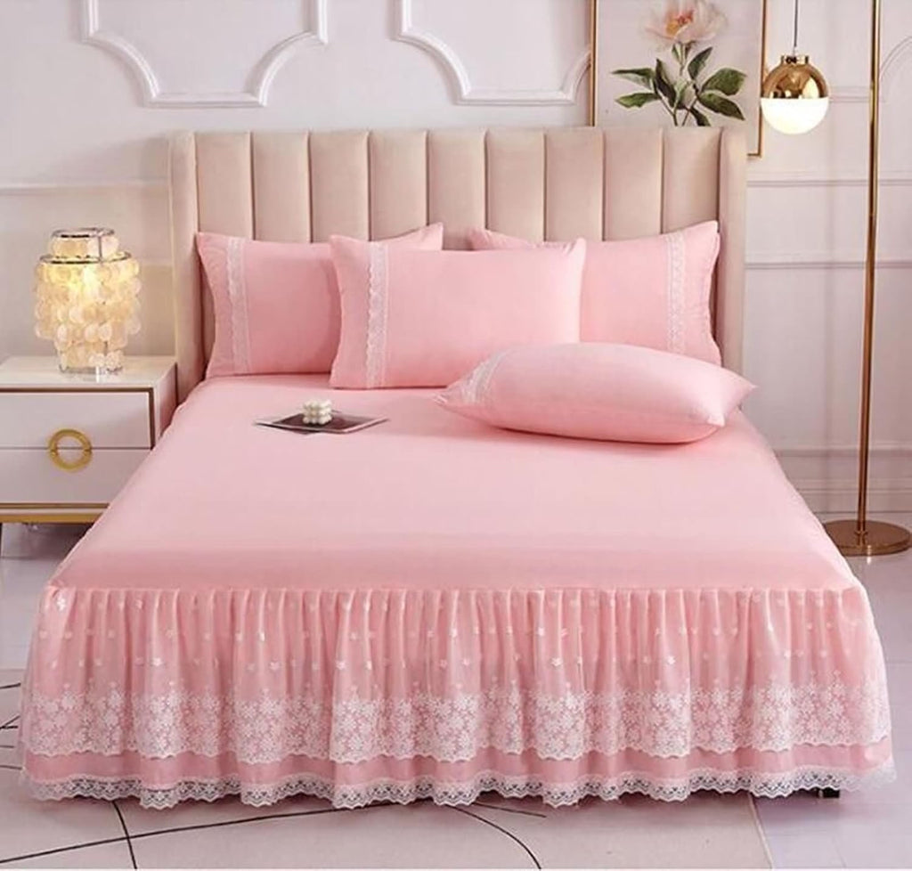 Pink Lace Ruffled Twin Bed Skirt