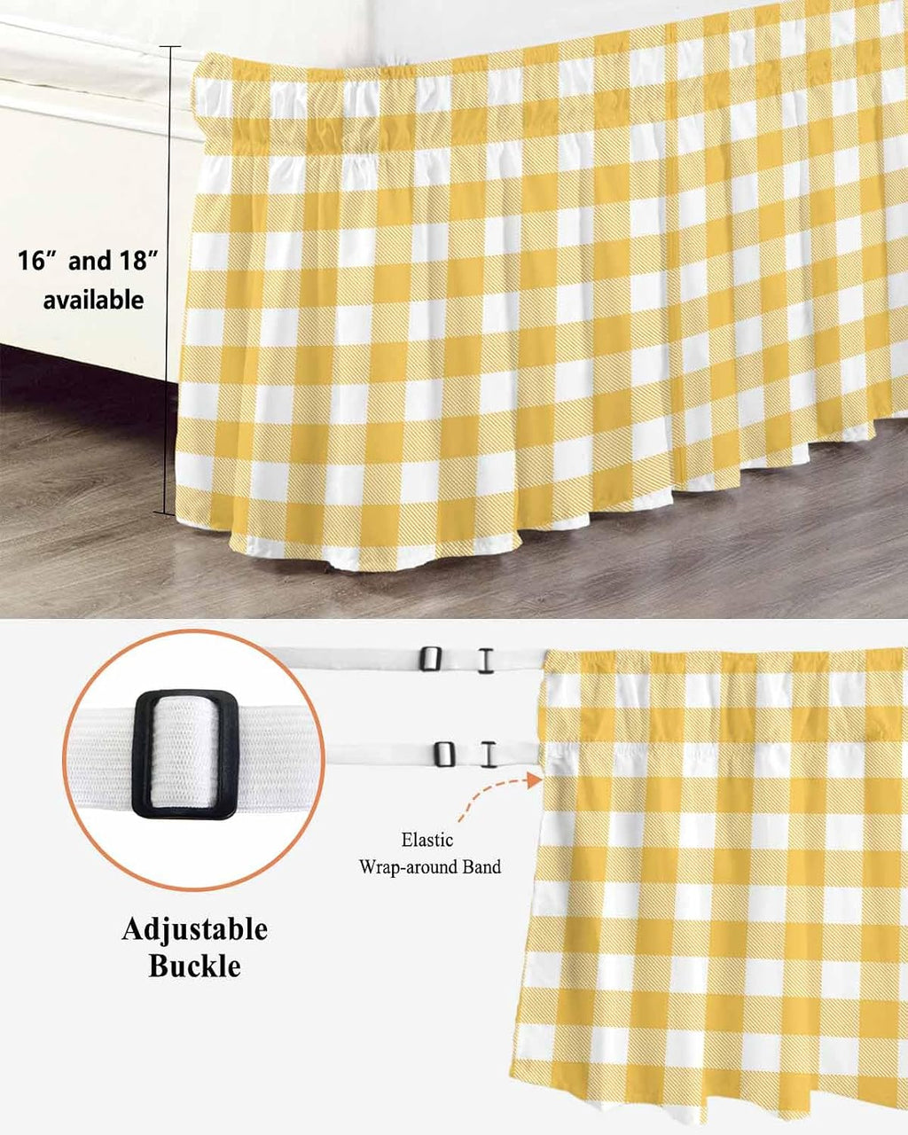 Yellow Plaid Elastic Queen Bed Skirt