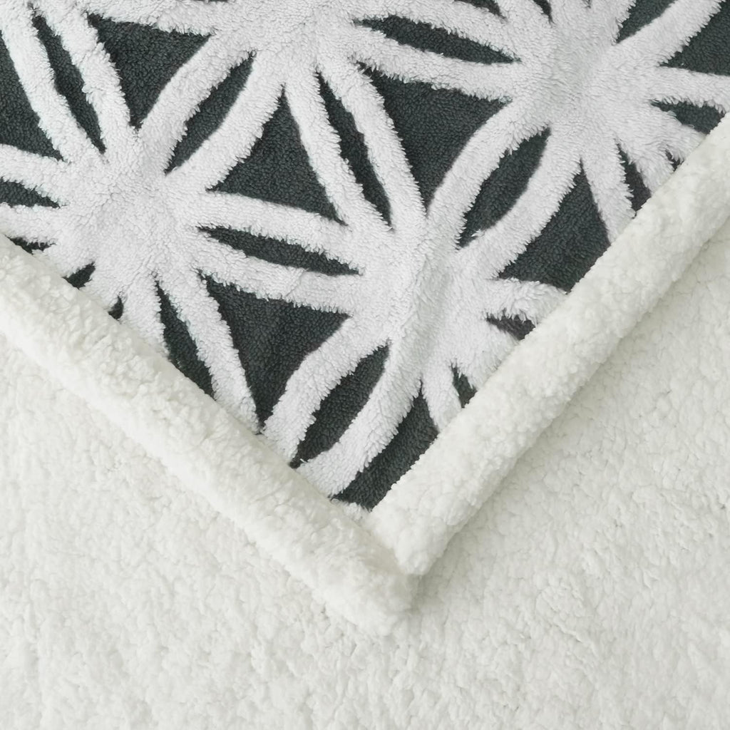 Dark Grey Dual Sided Sherpa Throw Blanket 51x63