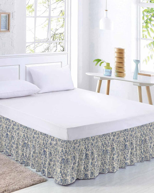 Blue Floral Cal King Elastic Bed Skirt