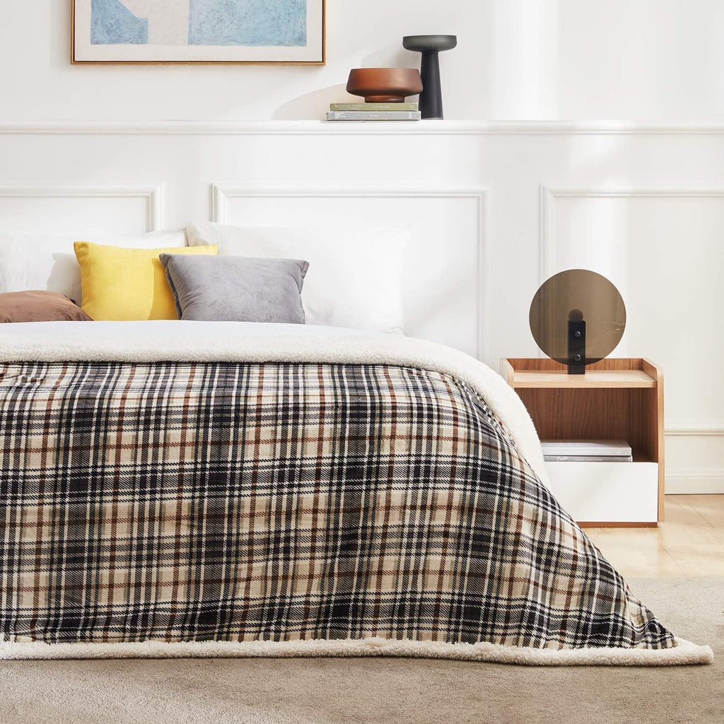 Brown Plaid Sherpa Throw Blanket 60x70