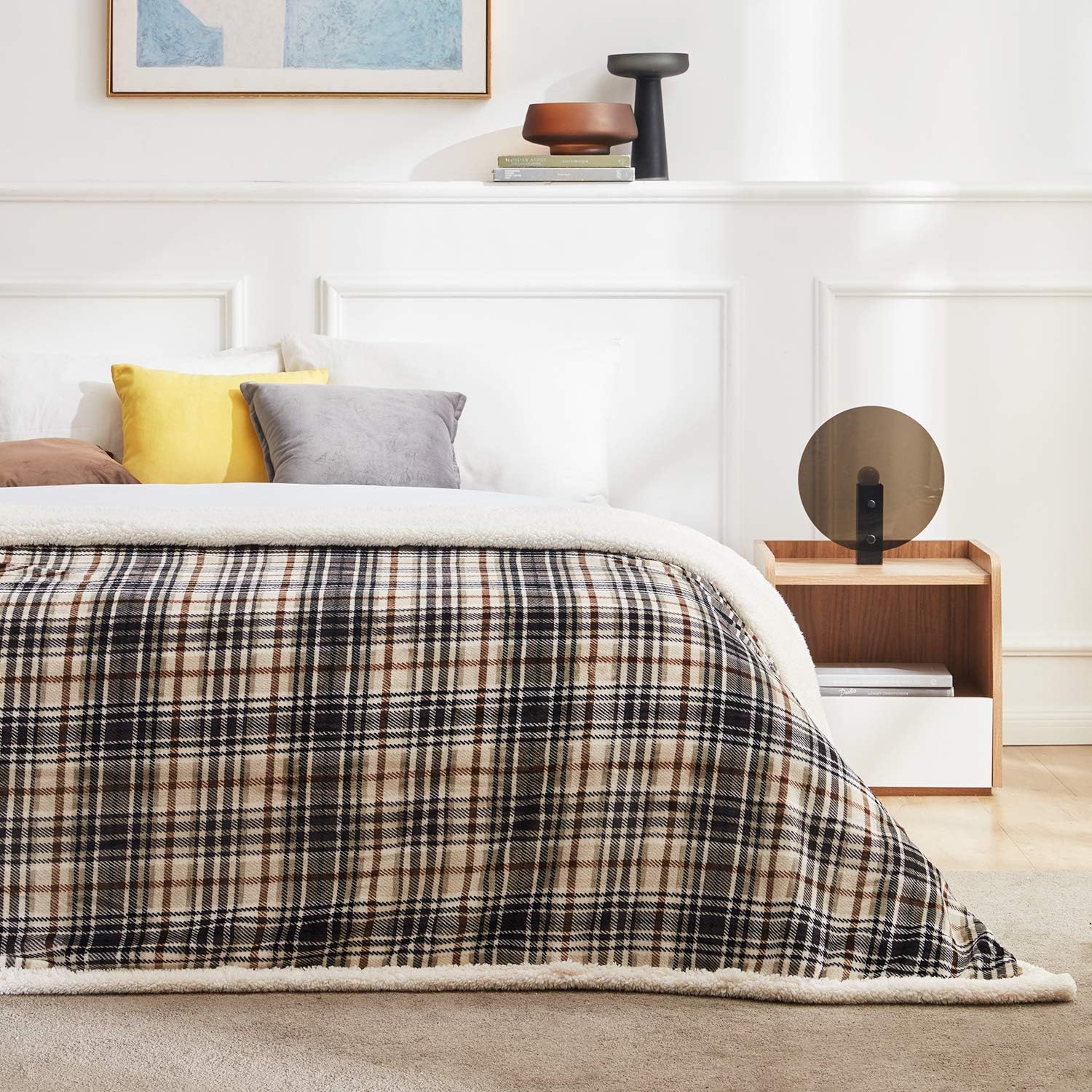Brown Plaid Sherpa Throw Blanket 60x70