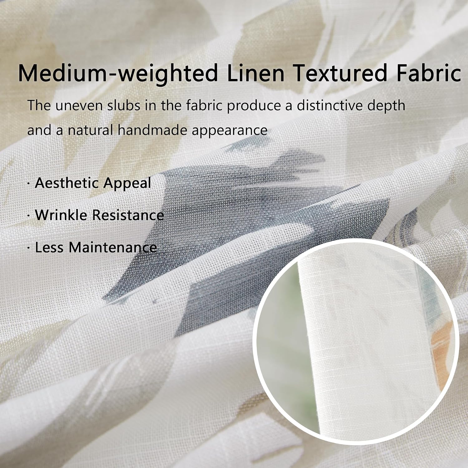 Beige Floral Linen Sheer Curtains 52x95 Set of 2