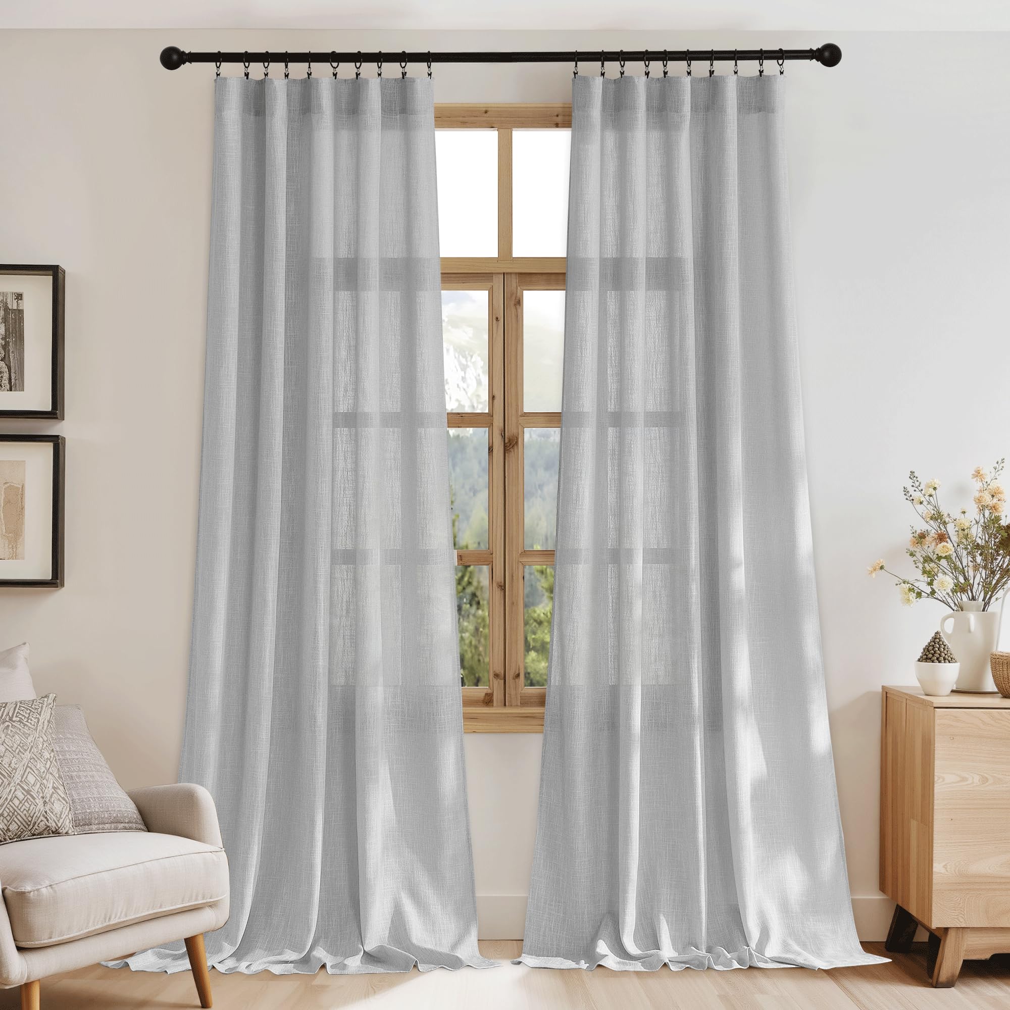 Light Gray Flax Linen Privacy Curtains 52x84 Set of 2