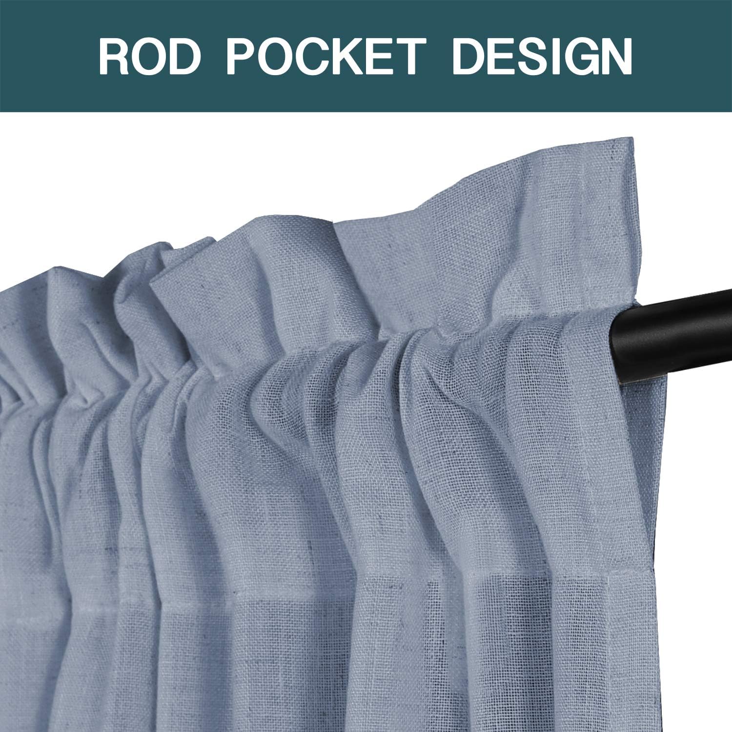 Stone Blue Farmhouse Linen Sheer Curtains 52x96 Set of 2