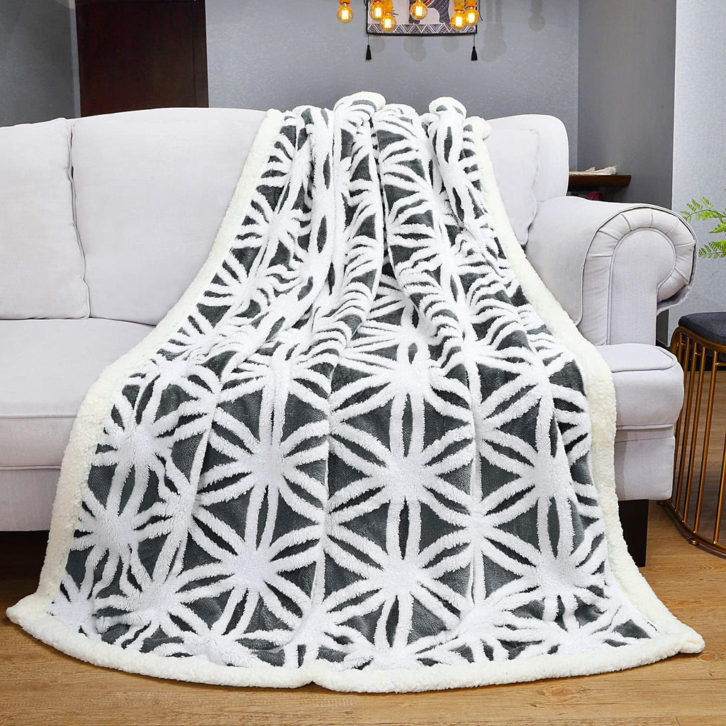 Dark Grey Dual Sided Sherpa Throw Blanket 51x63