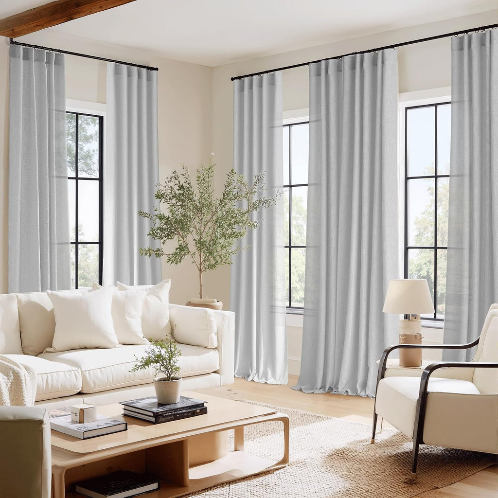 Light Gray Flax Linen Privacy Curtains 52x84 Set of 2