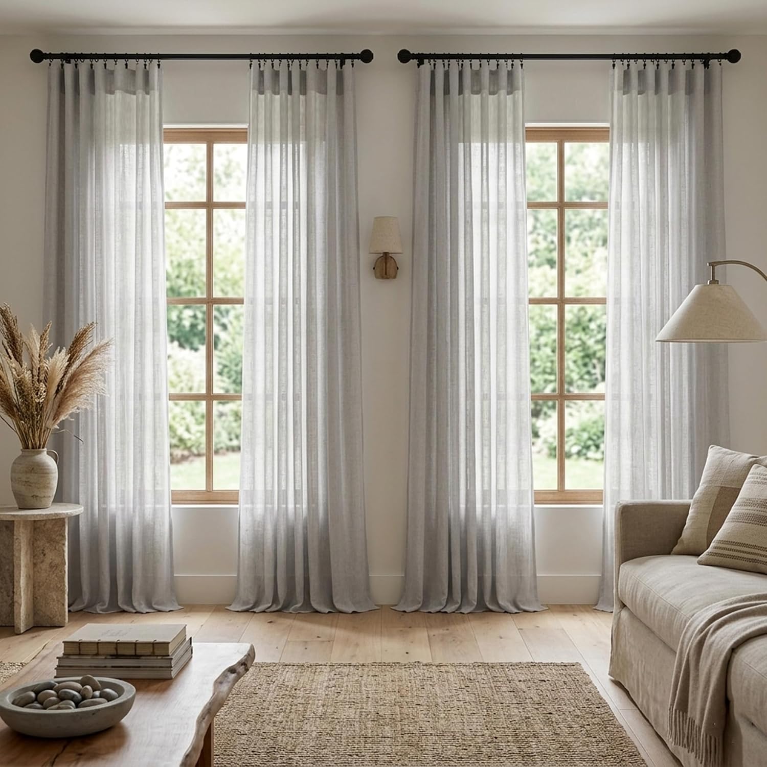 Light Gray Linen Blend Semi Sheer Curtains 52x90 Set of 2