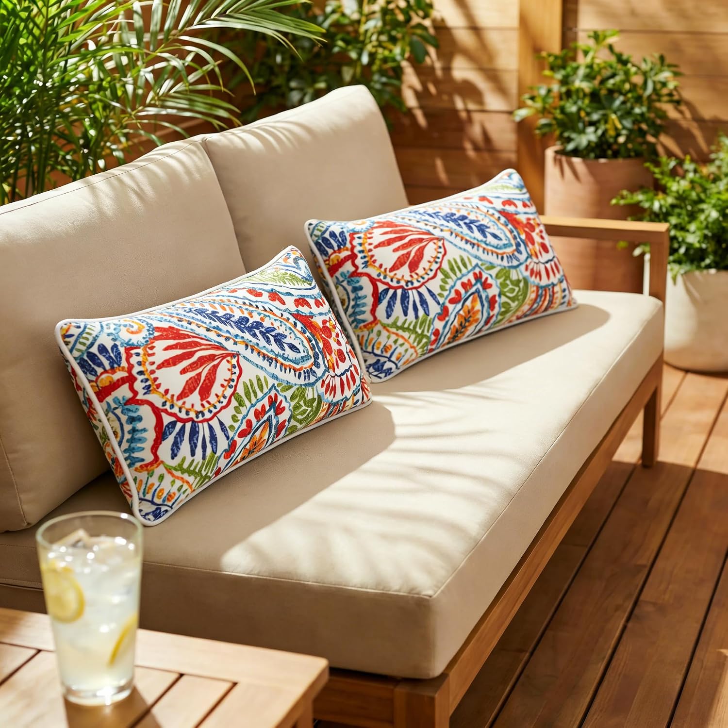 Red 12x20 Waterproof Outdoor Lumbar Pillows