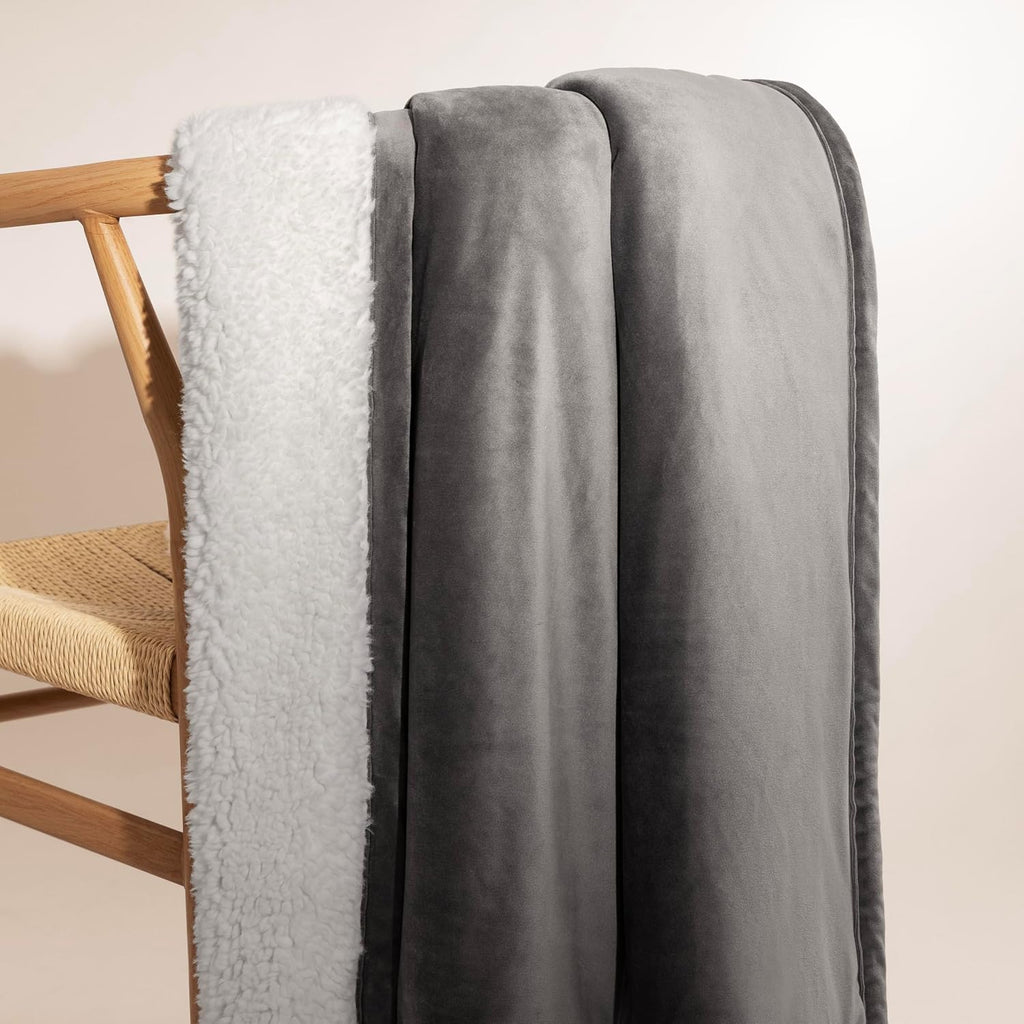 Charcoal Grey Reversible Plush Throw Blanket 50x70