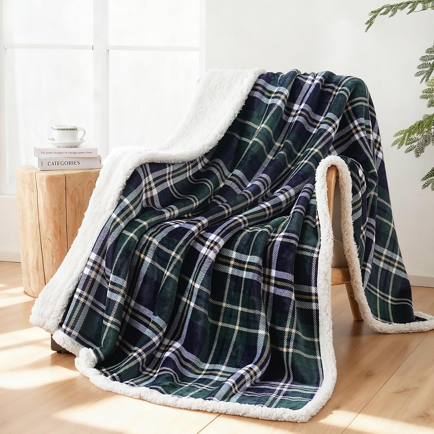 Green Blue Sherpa Twin Throw Blanket 80x90