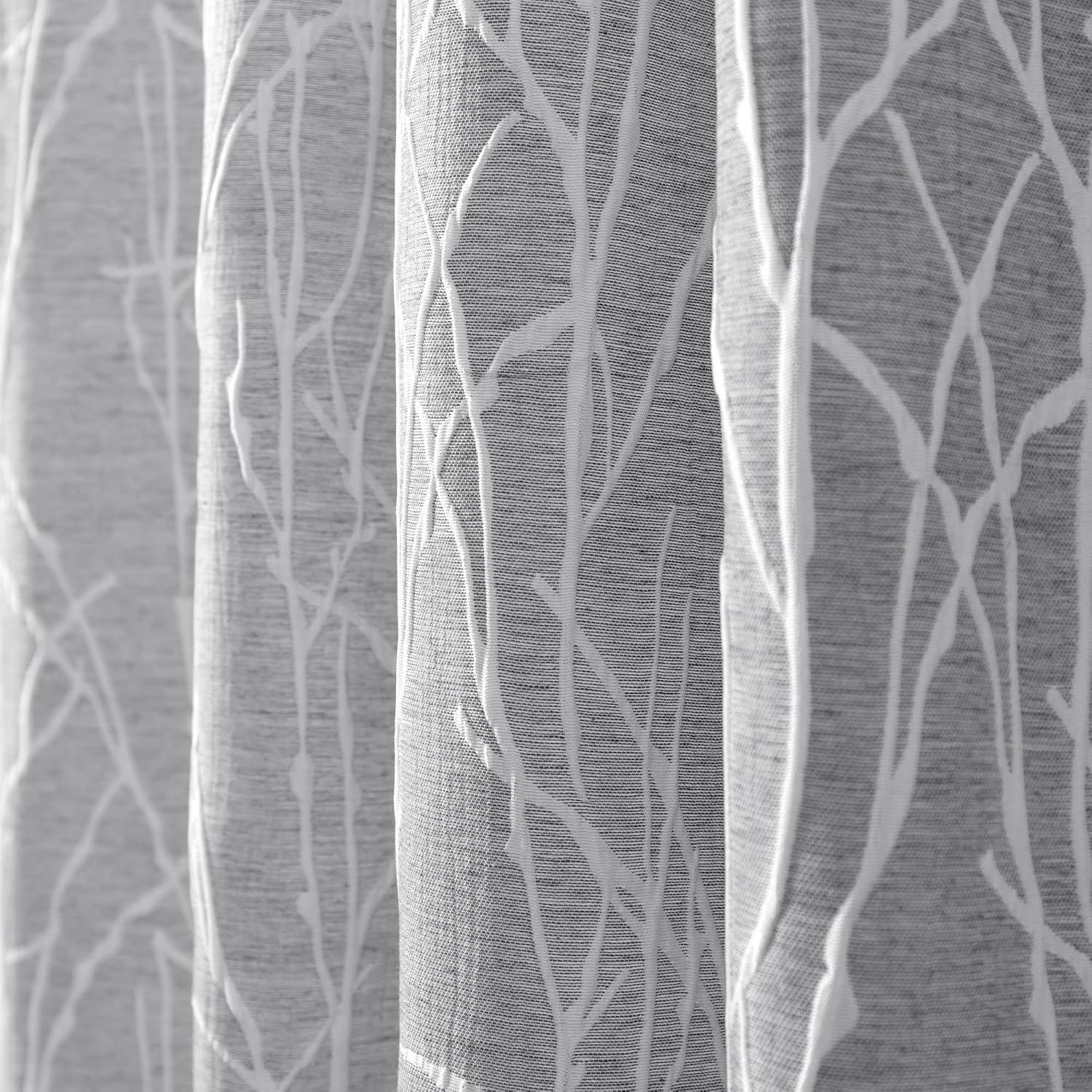 Dark Grey Abstract Tree Jacquard Curtains 120 Inch Set of 2