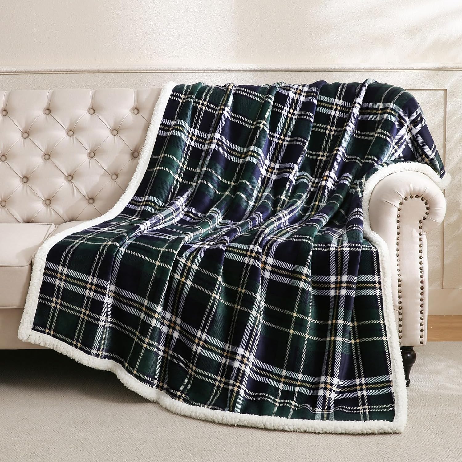 Green Blue Sherpa Twin Throw Blanket 80x90