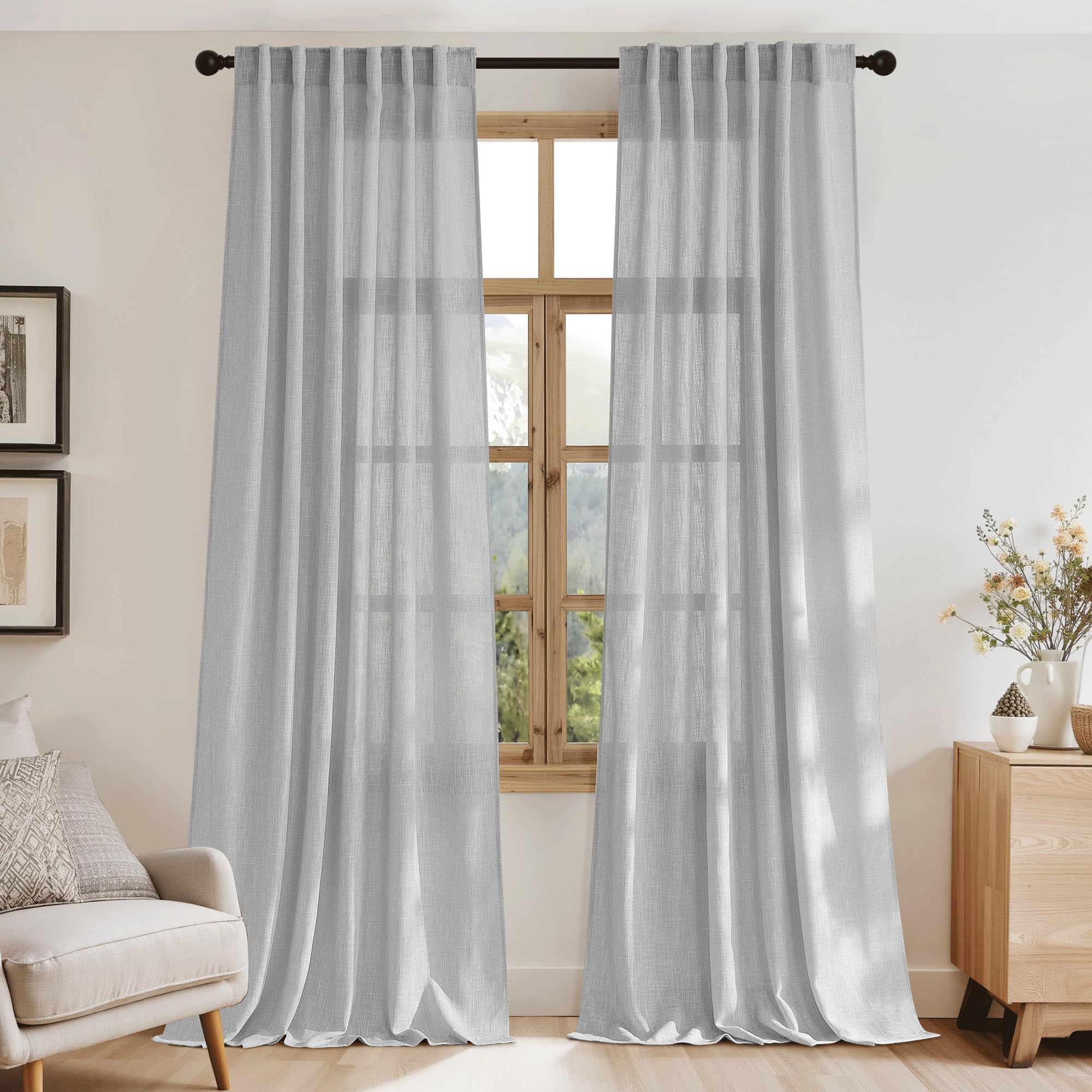 Light Gray Flax Linen Privacy Curtains 52x84 Set of 2