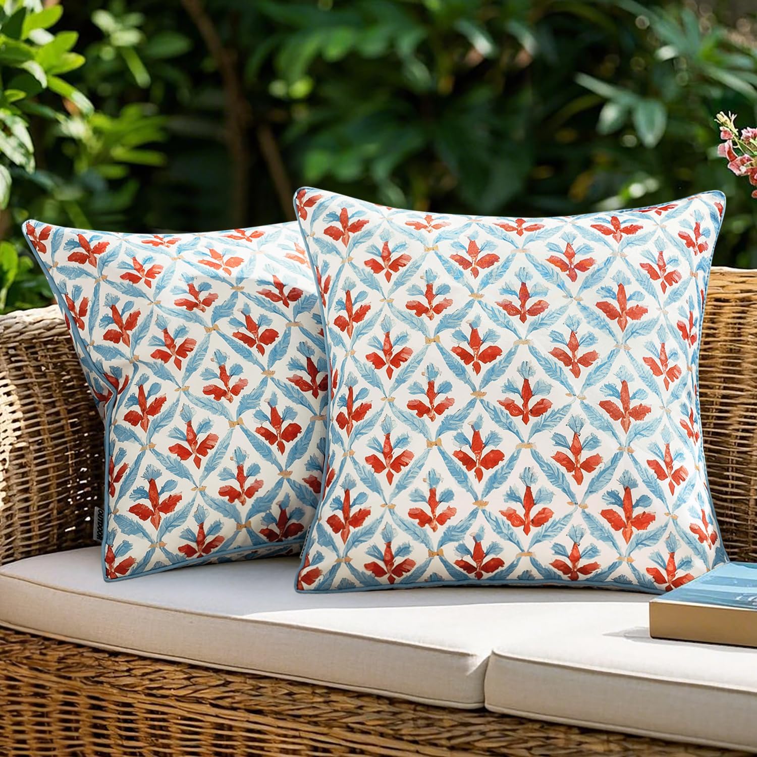 Blue Rust Floral 18x18 Pillow Covers Set of 2