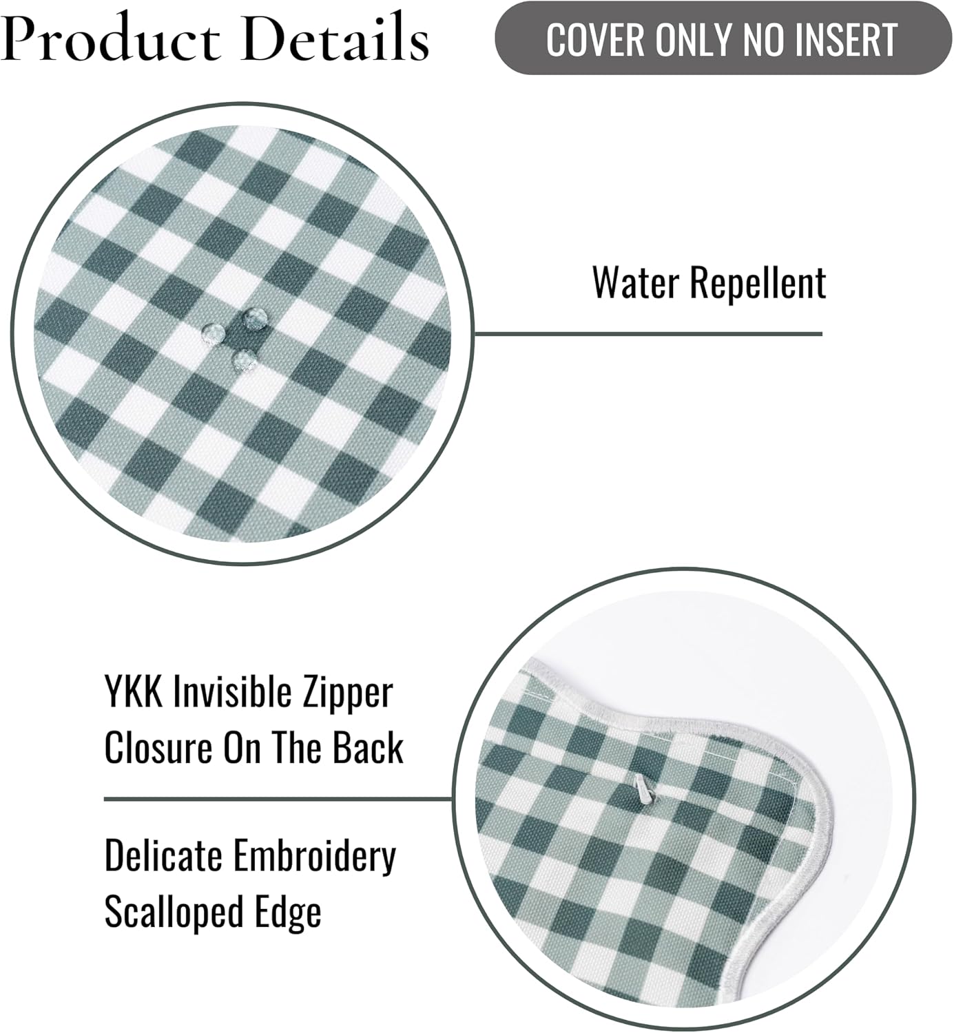 Forest Green Gingham 20x20 Scalloped Pillow Cover