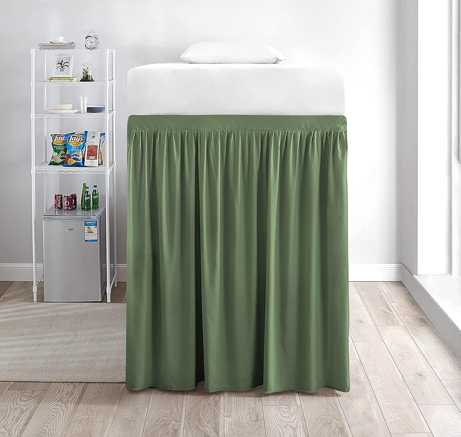 Olive Twin XL Long Dorm Bed Skirt