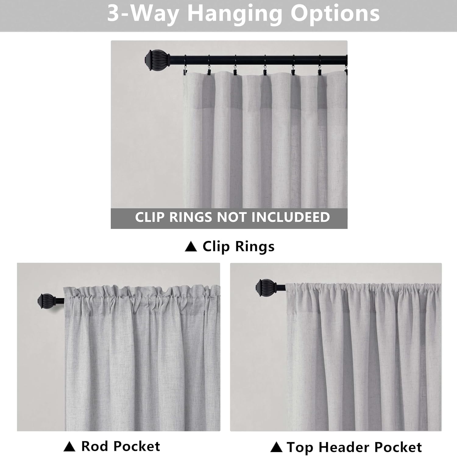 Light Gray Linen Blend Semi Sheer Curtains 52x90 Set of 2