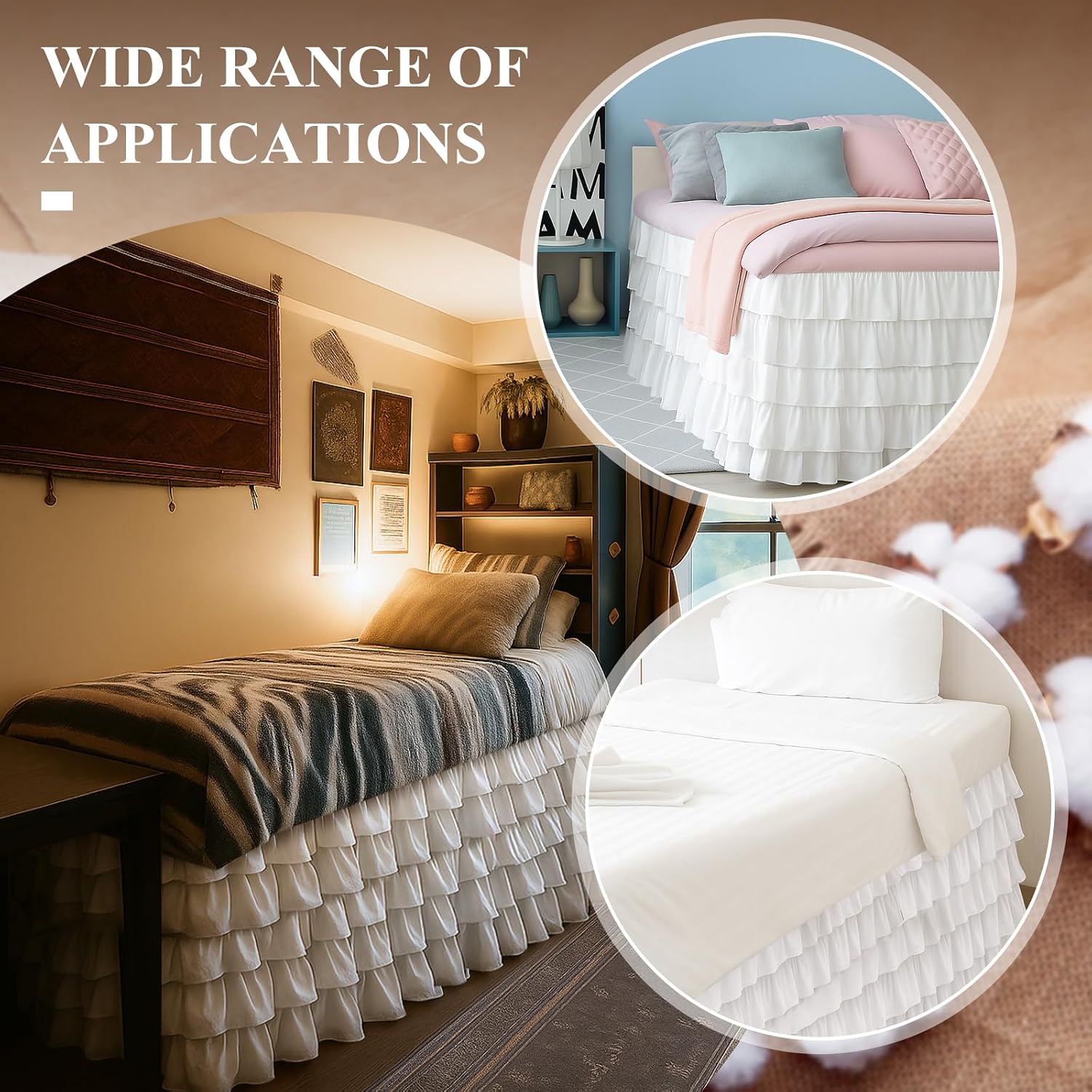 White Embroidered Twin XL Dorm Bed Skirt